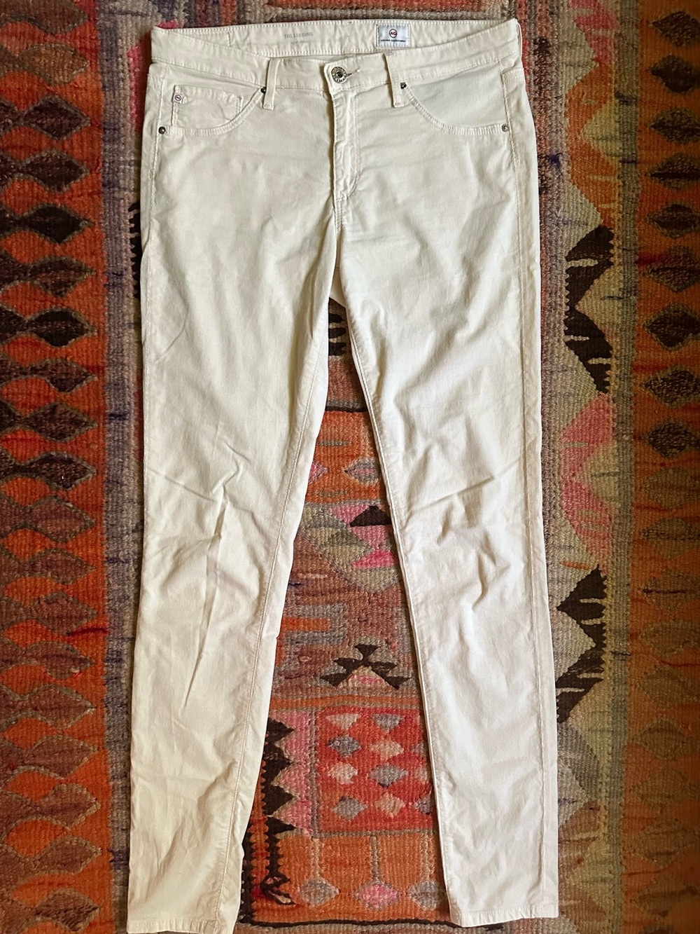 AG Fine Guage lightweight Corduroy Skinny Jeans Ivory Adriano Goldschmied
